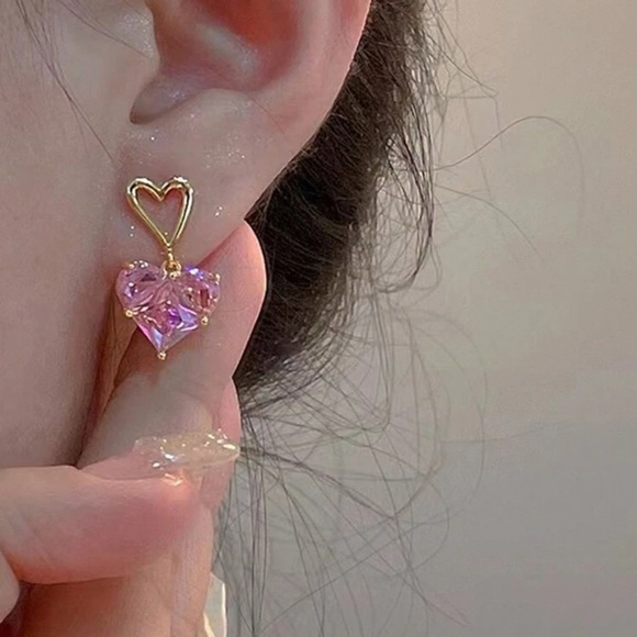 3-piece Pink Heart Rhinestone Jewelry Set - Picture 3 of 5